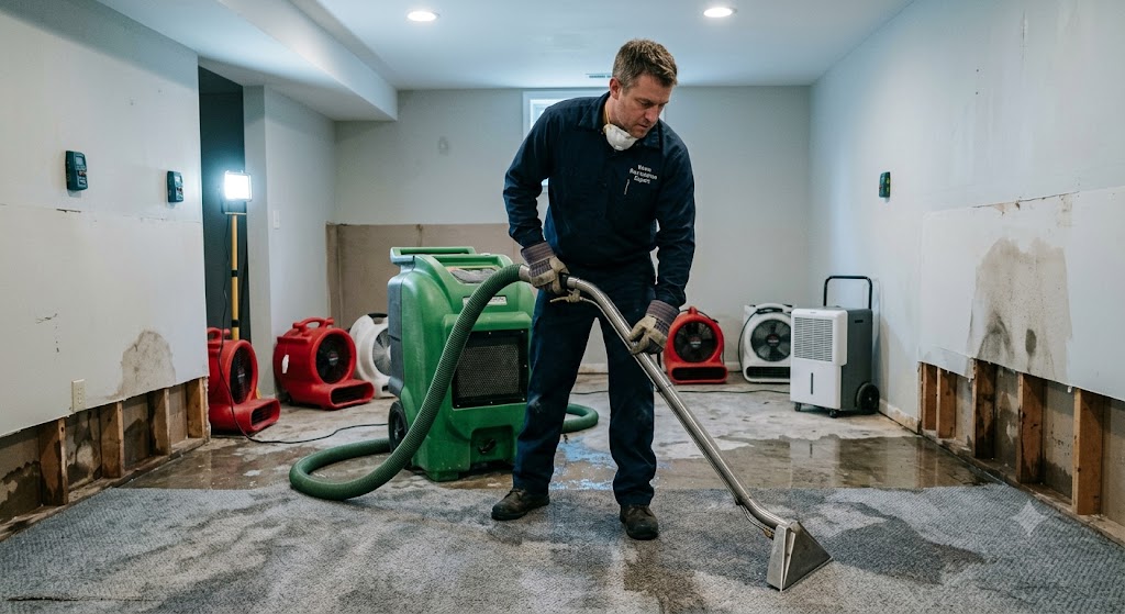 Professional Restoration Technician Fixing Water Damage